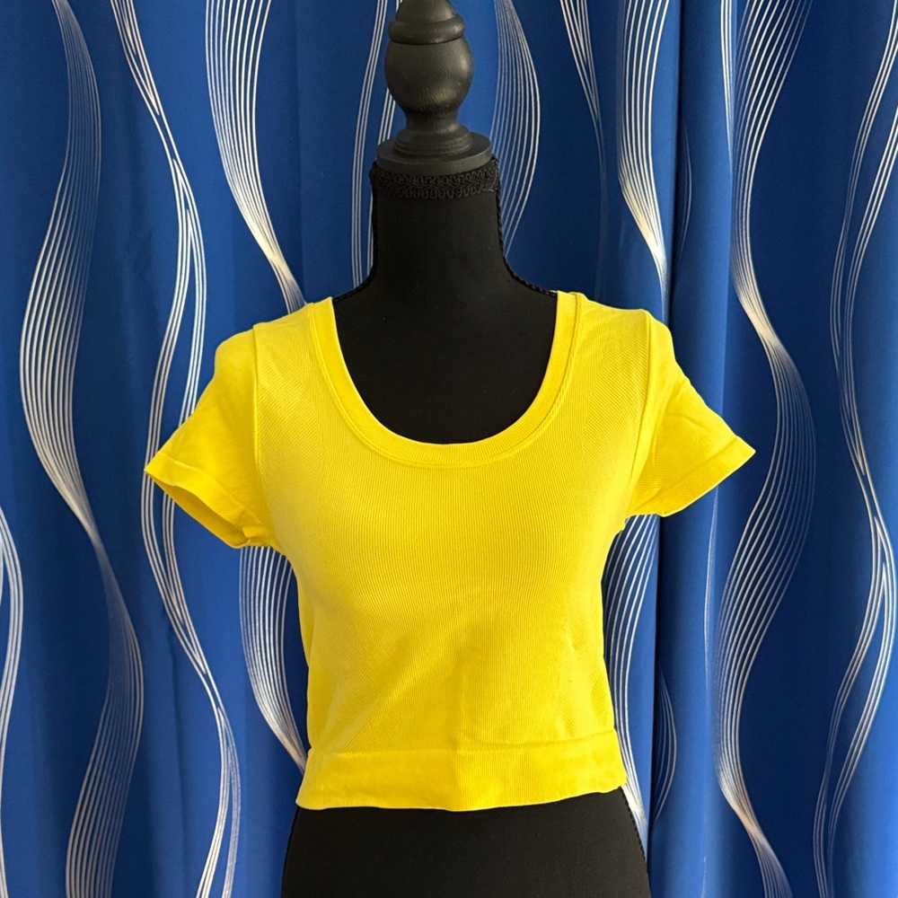 all in motion Bright Yellow Scoop Neck Cropped Top